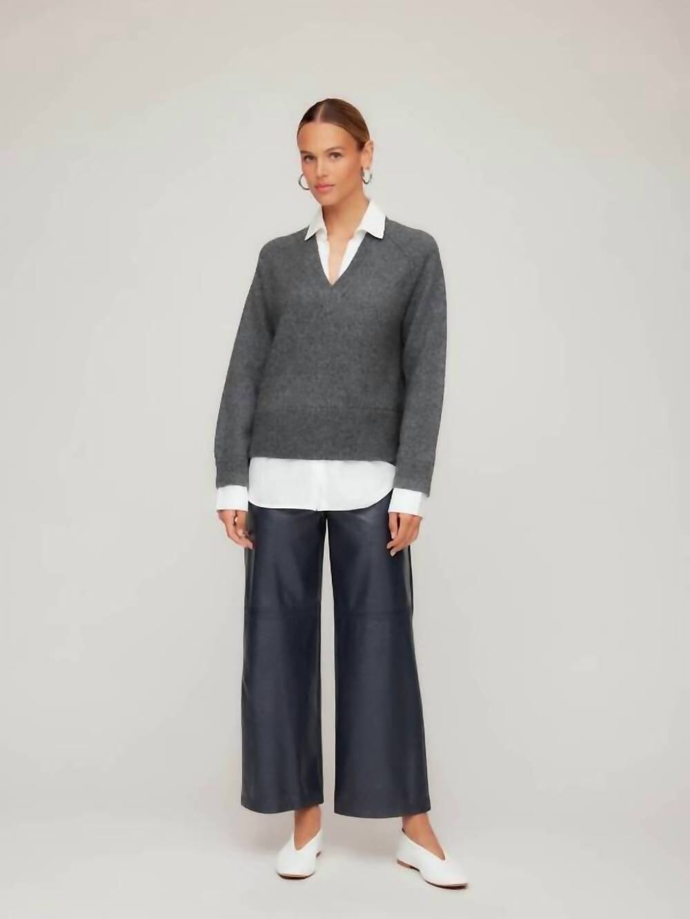 Fifteen Twenty Faux Patent Leather Cropped Pant Navy S NWT Quiet Luxury Elevated